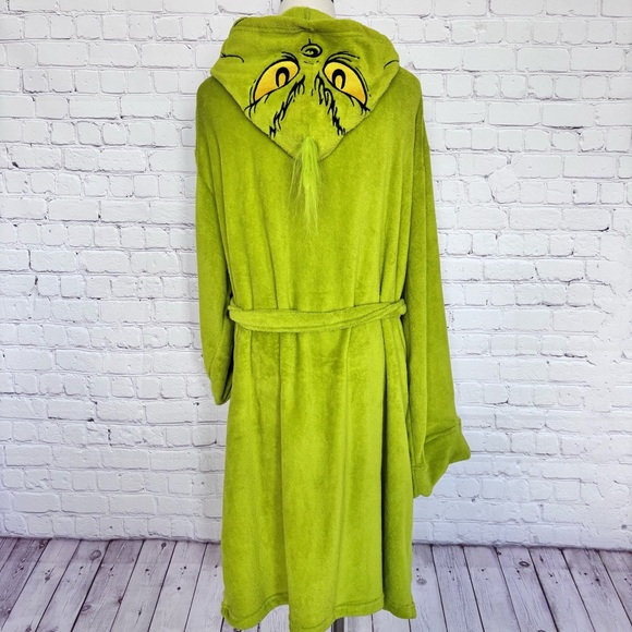 THE GRINCH By Dr. Seuss Men's Cozy Faux Fur Plush Hooded Robe--NEW--L - Picture 5 of 12